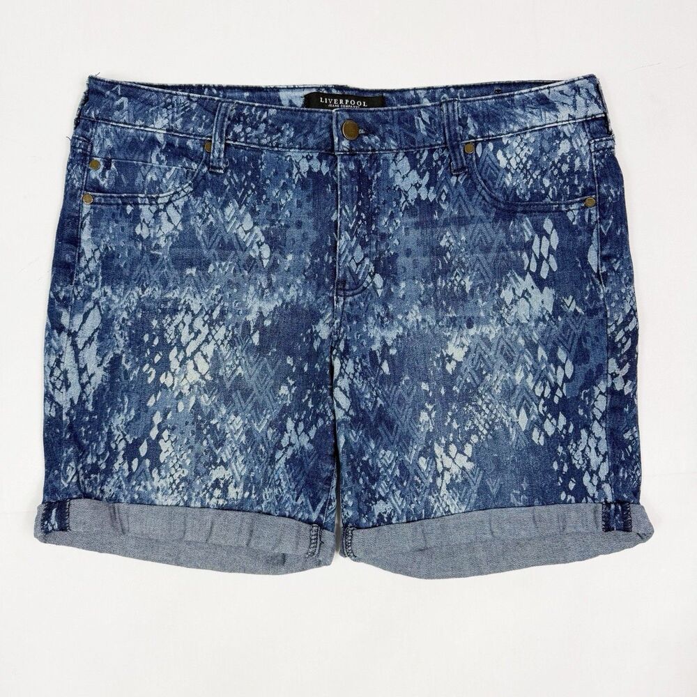 Liverpool Blue Print Denim Roll Cuff Stretch Jean Shorts Women’s 12
